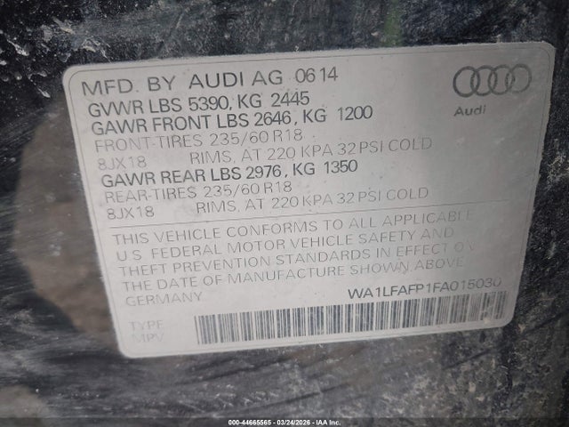 44665565 :رقم المزاد ، WA1LFAFP1FA015030 vin ، 2015 Audi Q5 2.0t Premium مزاد بيع