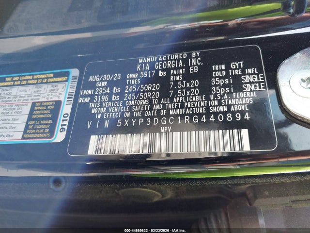 2024 Kia Telluride Ex მანქანა იყიდება აუქციონზე, vin: 5XYP3DGC1RG440894, აუქციონის ნომერი: 44665622