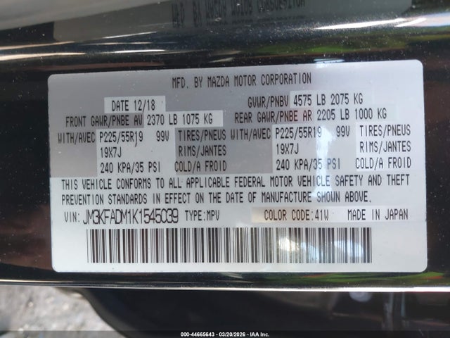 Aukcja sprzedaży 2019 Mazda Cx-5 Grand Touring, vin: JM3KFADM1K1545039, numer aukcji: 44665643