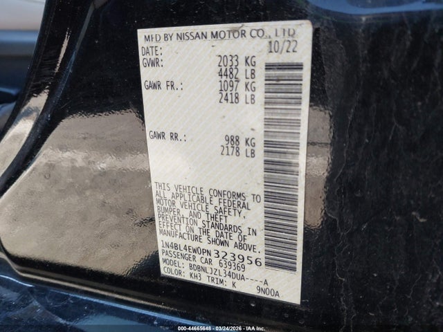 Aukcja sprzedaży 2023 Nissan Altima Sl Intelligent Awd, vin: 1N4BL4EW0PN323956, numer aukcji: 44665648