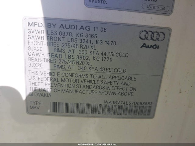 2007 AUDI Q7 WA1BV74L57D058853 Photo 8