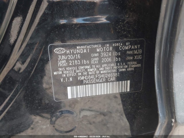 Aukcja sprzedaży 2017 Hyundai Elantra Value Edition, vin: KMHD84LF5HU246981, numer aukcji: 44665662
