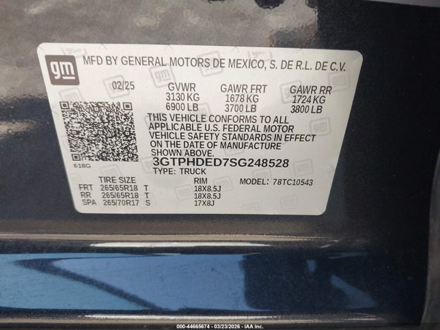 Продажа на аукционе авто 2025 Gmc Sierra 1500 2wd  Short Box Slt, vin: 3GTPHDED7SG248528, номер лота: 44665674