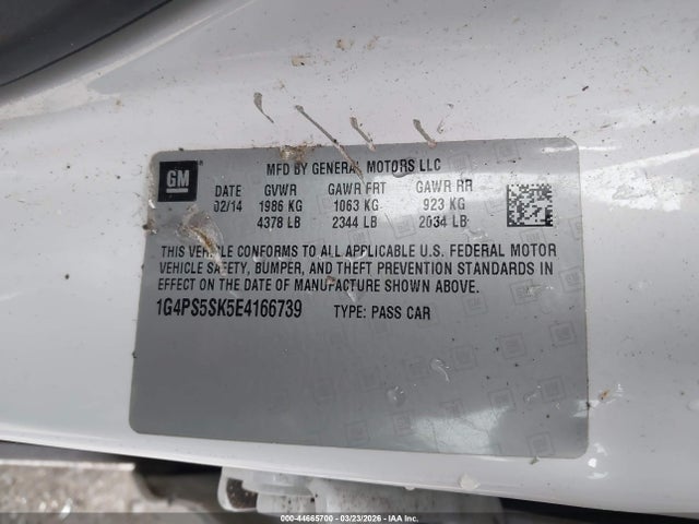 44665700 :رقم المزاد ، 1G4PS5SK5E4166739 vin ، 2014 Buick Verano Leather Group مزاد بيع
