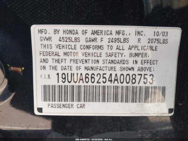 Продажа на аукционе авто 2004 Acura Tl, vin: 19UUA66254A008753, номер лота: 44665702