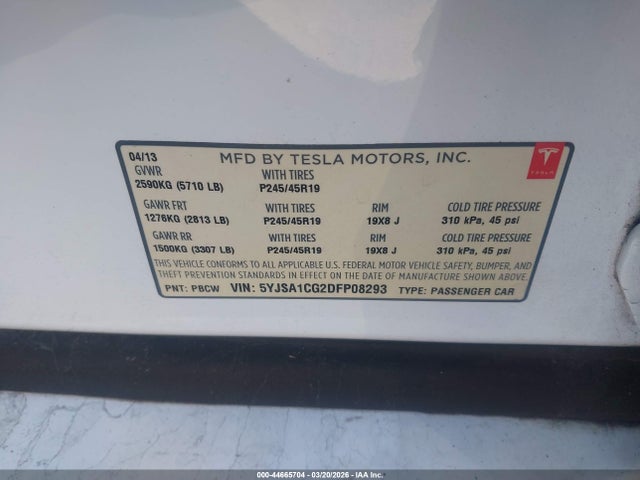2013 TESLA MODEL S 5YJSA1CG2DFP08293 Photo 8