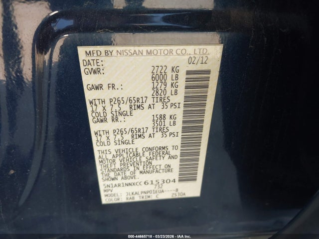 2012 NISSAN PATHFINDER 5N1AR1NNXCC615304 Photo 8
