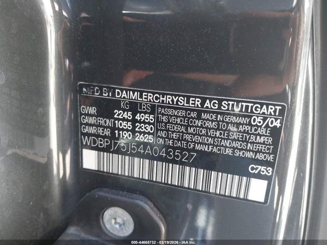 2004 MERCEDES-BENZ CL 500 WDBPJ75J54A043527 Photo 8