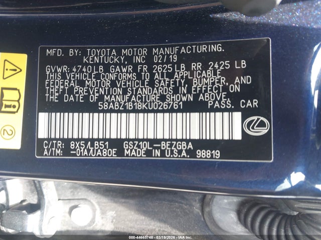 58ABZ1B18KU026761 Lexus Es 350 Luxury