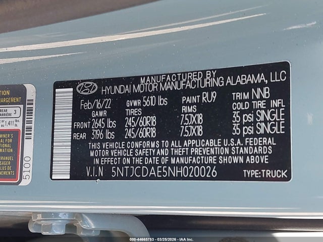 2022 HYUNDAI SANTA CRUZ 5NTJCDAE5NH020026 Photo 8