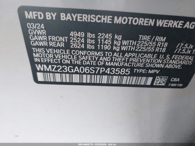 44665776 :رقم المزاد ، WMZ23GA06S7P43585 vin ، 2025 Mini Countryman Cooper S مزاد بيع