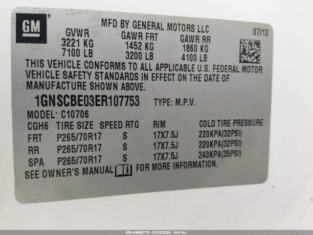 2014 Chevrolet Tahoe Lt მანქანა იყიდება აუქციონზე, vin: 1GNSCBE03ER107753, აუქციონის ნომერი: 44665779