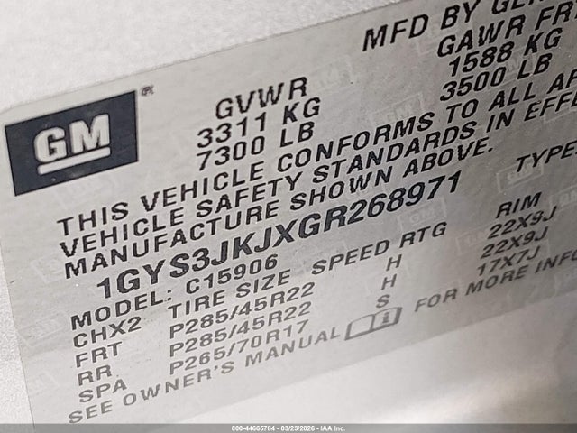 1GYS3JKJXGR268971 Cadillac Escalade Esv Premium Collection