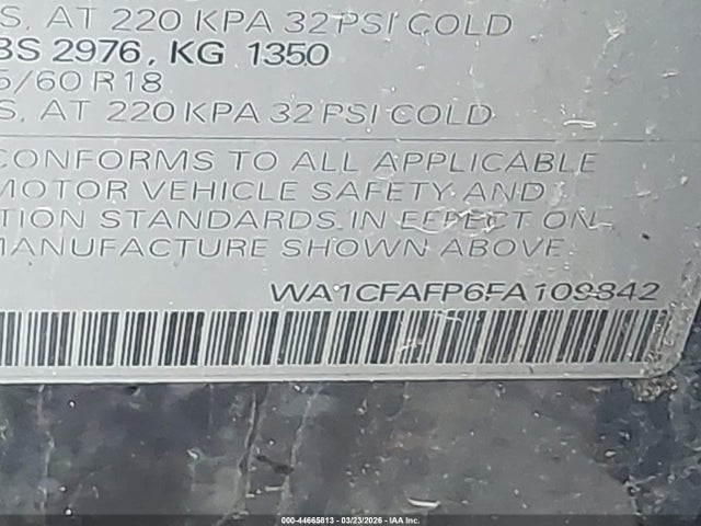 44665813 :رقم المزاد ، WA1CFAFP6FA109842 vin ، 2015 Audi Q5 2.0t Premium مزاد بيع