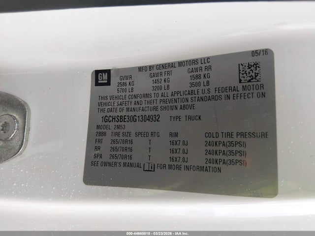 Chevrolet Colorado Wt 2016 1GCHSBE30G1304932 Image 9