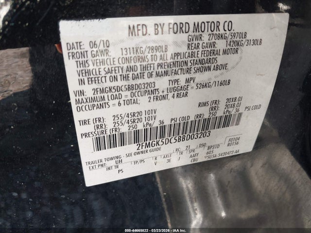 Продажа на аукционе авто 2011 Ford Flex Limited, vin: 2FMGK5DC5BBD03203, номер лота: 44665822