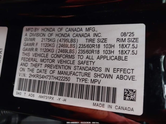Honda Cr-v Ex-l Awd 2026 2HKRS4H73TH422250 Image 9