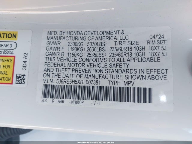 Продаж на аукціоні авто 2024 Honda Cr-v Hybrid Sport, vin: 5J6RS5H5XRL007381, номер лоту: 44665835