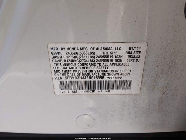 44665871 :رقم المزاد ، 5FRYD3H44EB015995 vin ، 2014 Acura Mdx Technology Package مزاد بيع