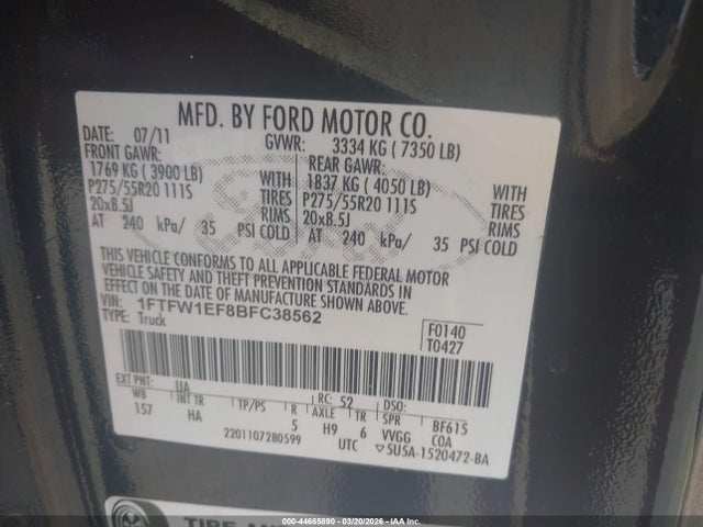 2011 FORD F-150 1FTFW1EF8BFC38562 Photo 8