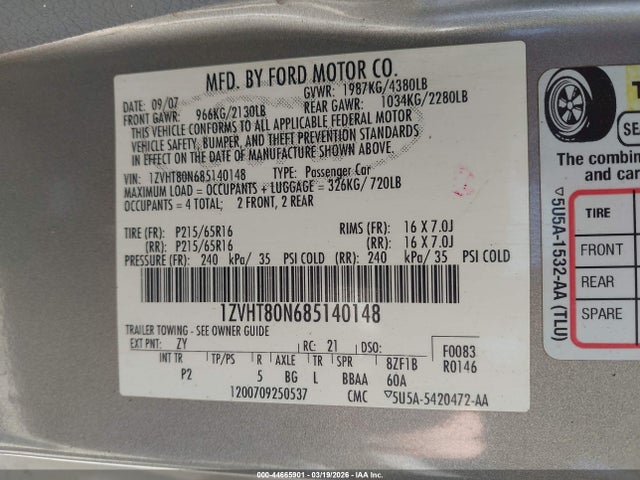Продажа на аукционе авто 2008 Ford Mustang V6 Deluxe, vin: 1ZVHT80N685140148, номер лота: 44665901