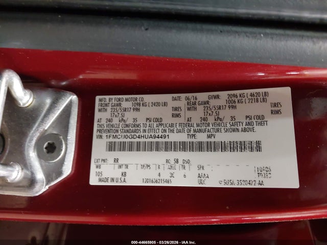 2017 Ford Escape Se მანქანა იყიდება აუქციონზე, vin: 1FMCU0GD4HUA94491, აუქციონის ნომერი: 44665905