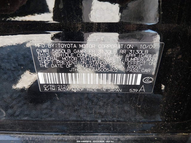 44665916 :رقم المزاد ، JTHCL5EF8A5005402 vin ، 2010 Lexus Ls 460 مزاد بيع