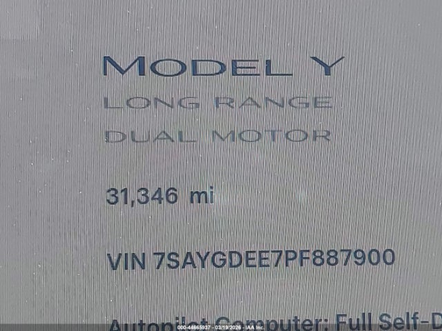 44665937 :رقم المزاد ، 7SAYGDEE7PF887900 vin ، 2023 Tesla Model Y Awd/long Range Dual Motor All-wheel Drive مزاد بيع