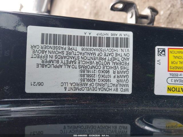 1HGCV1F50MA083938 Honda Accord Ex-l