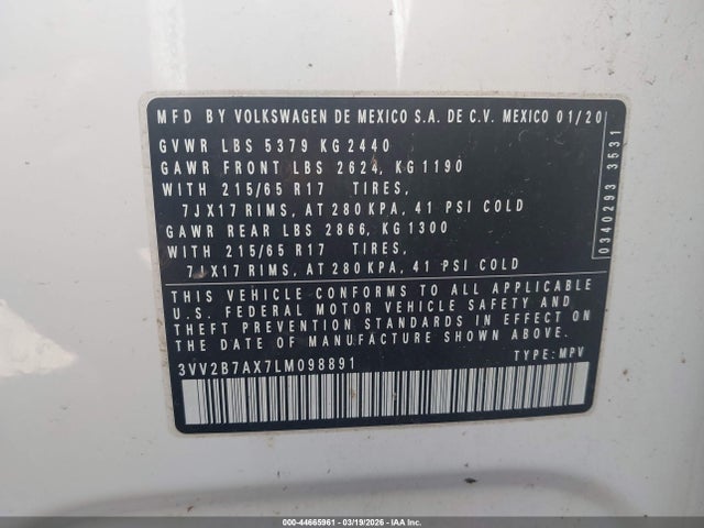 2020 VOLKSWAGEN TIGUAN 3VV2B7AX7LM098891 Photo 8
