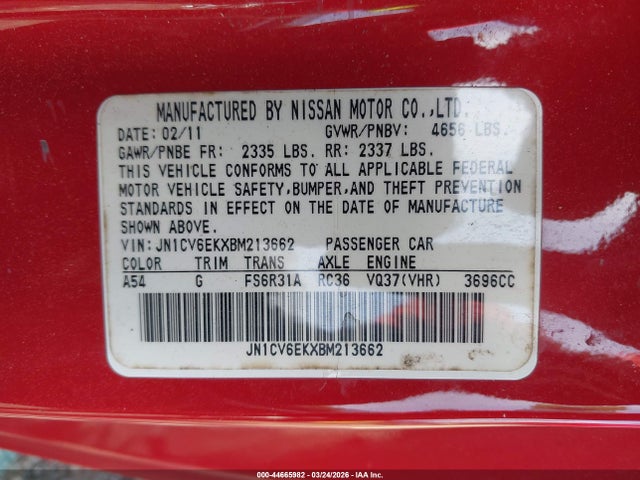 Aukcja sprzedaży 2011 Infiniti G37 Sport, vin: JN1CV6EKXBM213662, numer aukcji: 44665982