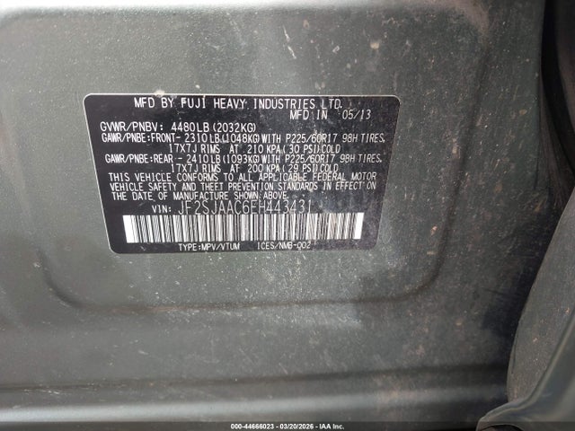 Продажа на аукционе авто 2014 Subaru Forester 2.5i, vin: JF2SJAAC6EH443431, номер лота: 44666023
