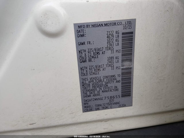 Nissan ROGUE SV 2016 5N1AT2MVXGC758655 Image 9