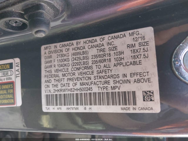 2HKRW1H82HH500245 Honda Cr-v Ex-l/ex-l Navi