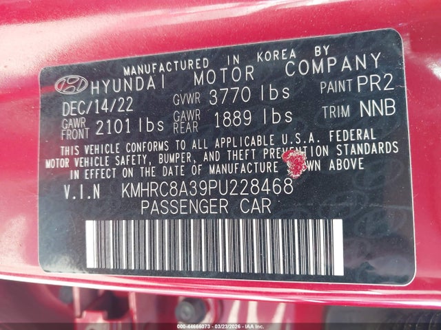 Продажа на аукционе авто 2023 Hyundai Venue Limited, vin: KMHRC8A39PU228468, номер лота: 44666073