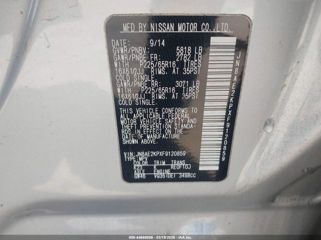 Nissan QUEST S 2015 JN8AE2KPXF9120859 Image 9
