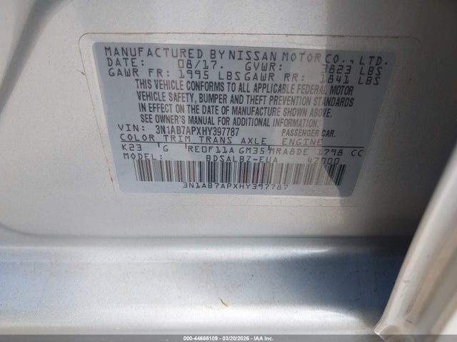 3N1AB7APXHY397787 Nissan SENTRA S