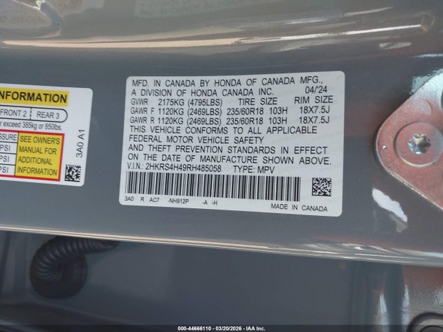 2HKRS4H49RH485058 Honda Cr-v Ex Awd