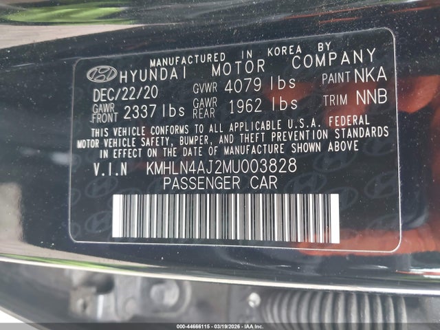 KMHLN4AJ2MU003828 Hyundai Elantra Hybrid Limited