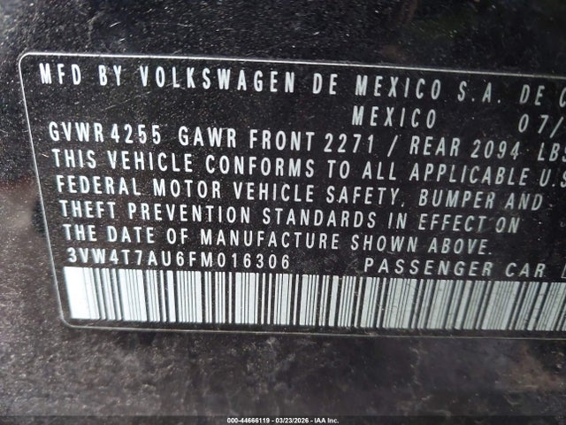 44666119 :رقم المزاد ، 3VW4T7AU6FM016306 vin ، 2015 Volkswagen Golf Gti 2.0t Se 4-door مزاد بيع
