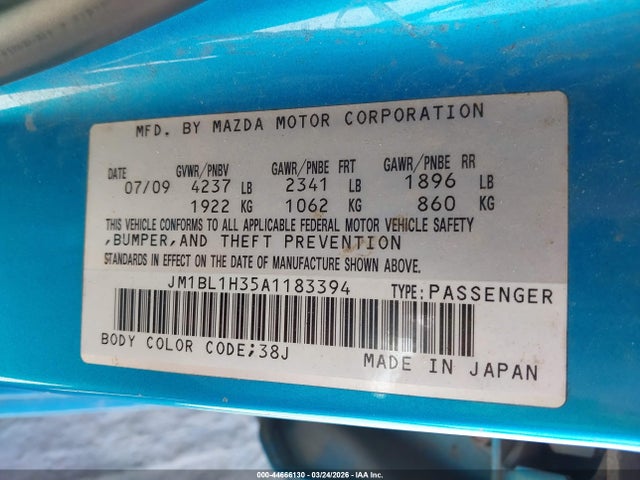 Auction sale of the 2010 Mazda Mazdaspeed3 Sport, vin: JM1BL1H35A1183394, lot number: 44666130