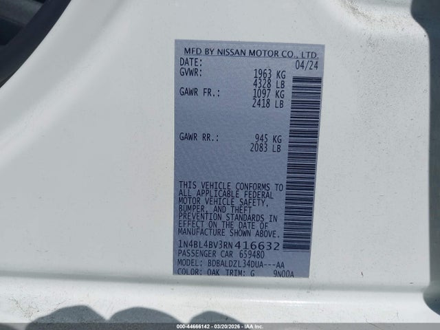 Продажа на аукционе авто 2024 Nissan Altima S Fwd, vin: 1N4BL4BV3RN416632, номер лота: 44666142