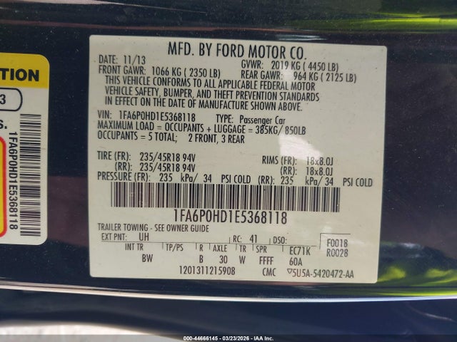 Продажа на аукционе авто 2014 Ford Fusion Se, vin: 1FA6P0HD1E5368118, номер лота: 44666145