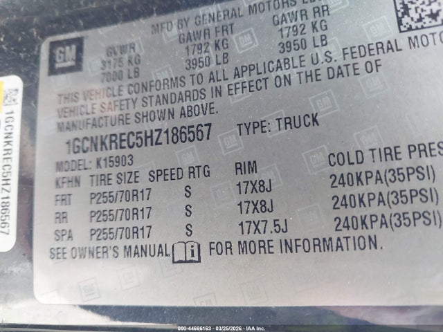 1GCNKREC5HZ186567 Chevrolet Silverado 1500 1lt