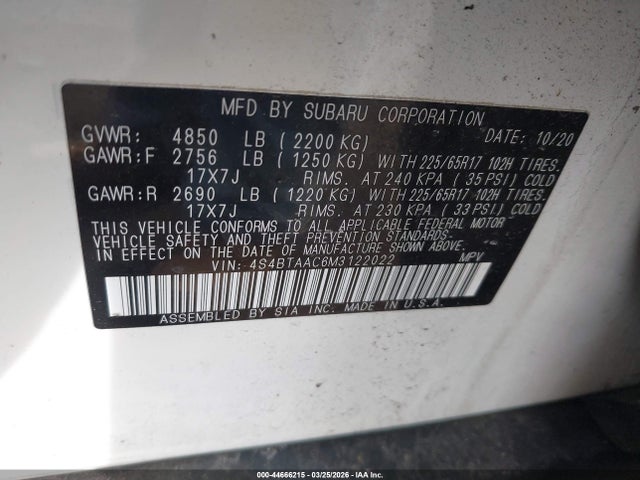 2021 SUBARU OUTBACK 4S4BTAAC6M3122022 Photo 8