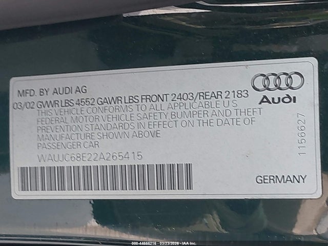 2002 AUDI A4 WAUJC68E22A265415 Photo 8