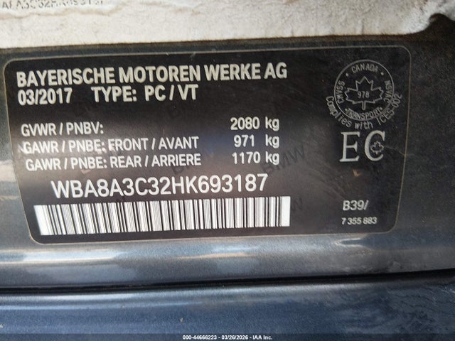 Aukcja sprzedaży 2017 Bmw 320i Xdrive, vin: WBA8A3C32HK693187, numer aukcji: 44666223
