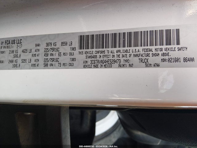 Продажа на аукционе авто 2017 Ram Promaster 1500 Low Roof 136 Wb, vin: 3C6TRVAG4HE529473, номер лота: 44666230