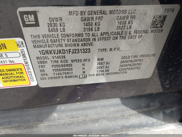 1GNKVJKD1FJ231323 Chevrolet Traverse Ltz