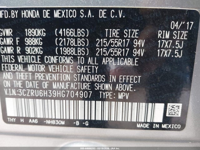 3CZRU6H39HG704907 Honda HR-V LX